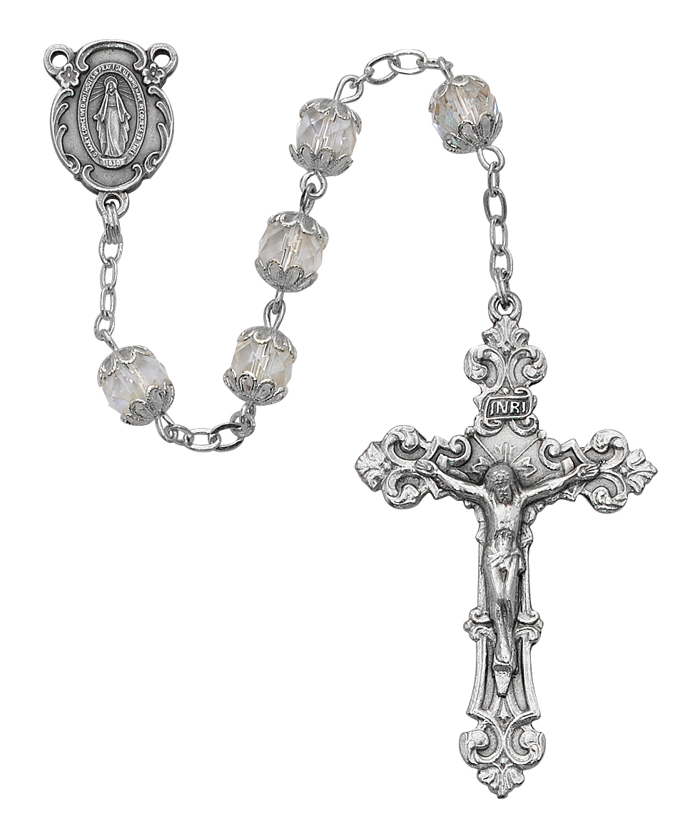 Picture of McVan 701S-CRF 7 mm Aurora Glass Capped Cross Rosary Set - Black