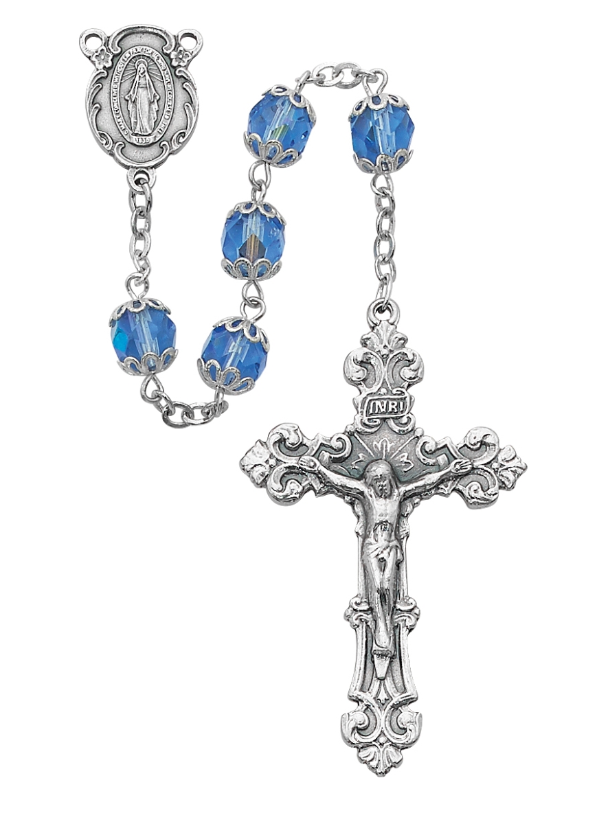 Picture of McVan 701S-BLF 7 mm Glass Capped Cross Rosary Set - Blue