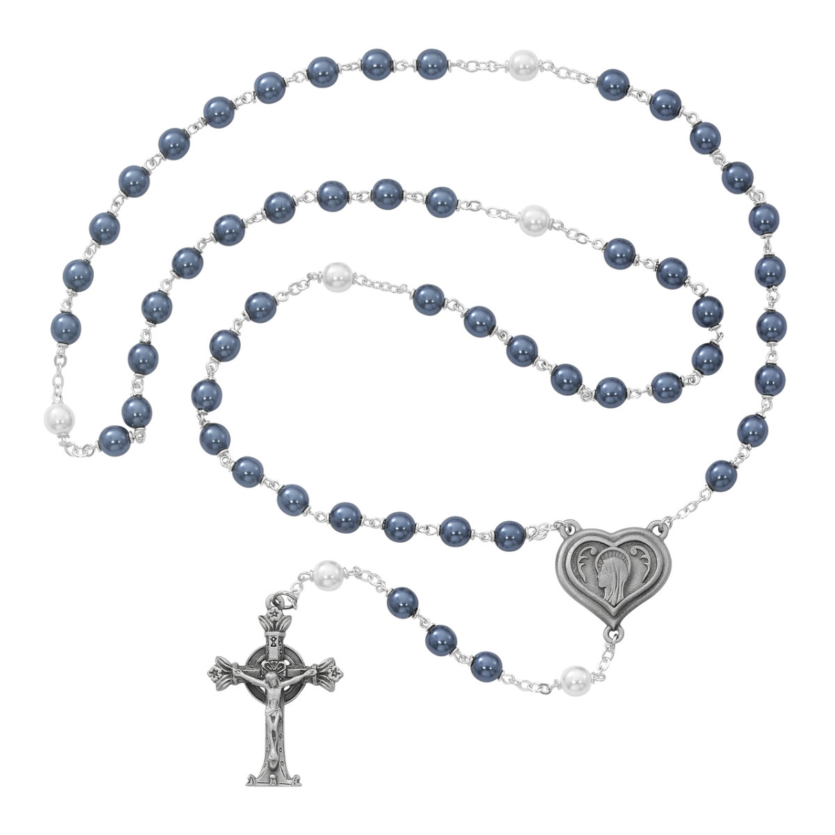 Picture of McVan 365DF 7 mm Pearl Like Glass Lourdes Water Cross Rosary Set - Blue & White