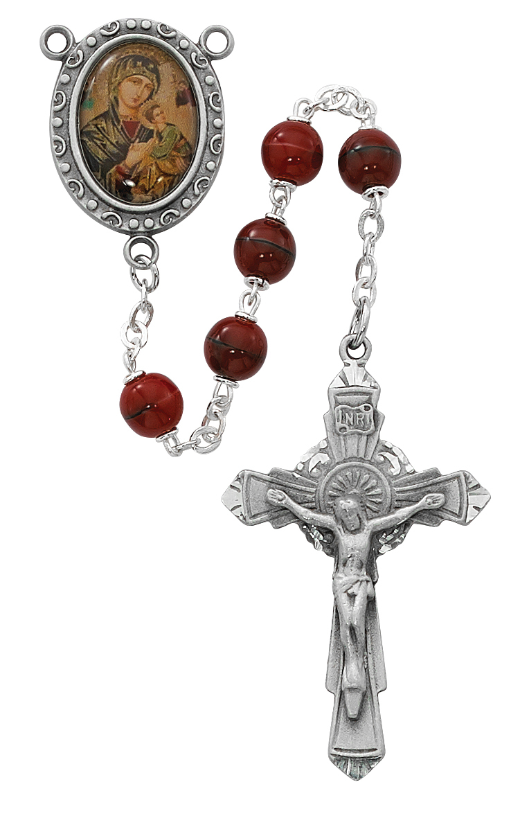 Picture of McVan R538DF 7 mm Our Lady of Perpetual Help Cross Rosary Set - Red