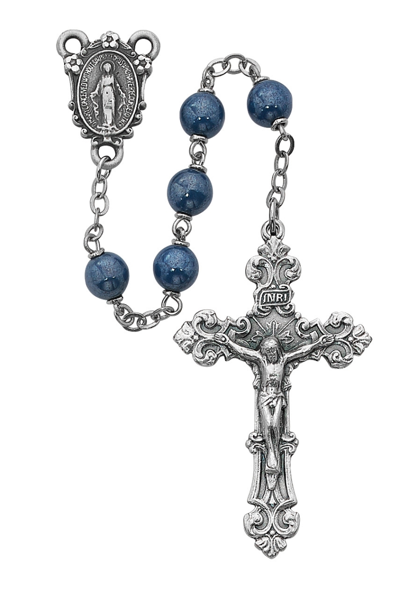 Picture of McVan 487SF 7 mm Metallic Cross Rosary Set - Blue
