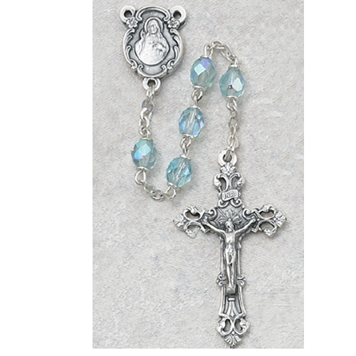 Picture of McVan 875-AQG 6 mm Glass March Cross Rosary Set - Aqua