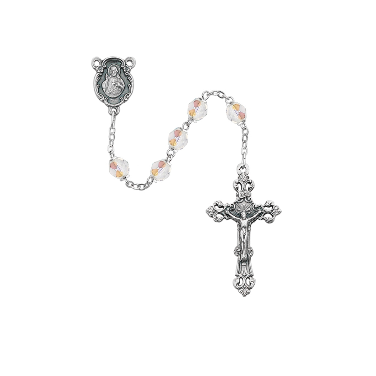 Picture of McVan 875-CRG 6 mm Aurora Glass April Cross Rosary Set - Clear
