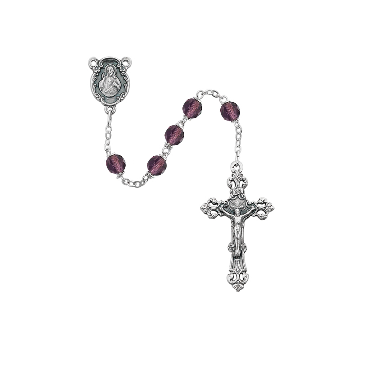 Picture of McVan 875-DAG 6 mm Glass February Cross Rosary Set - Dark Purple