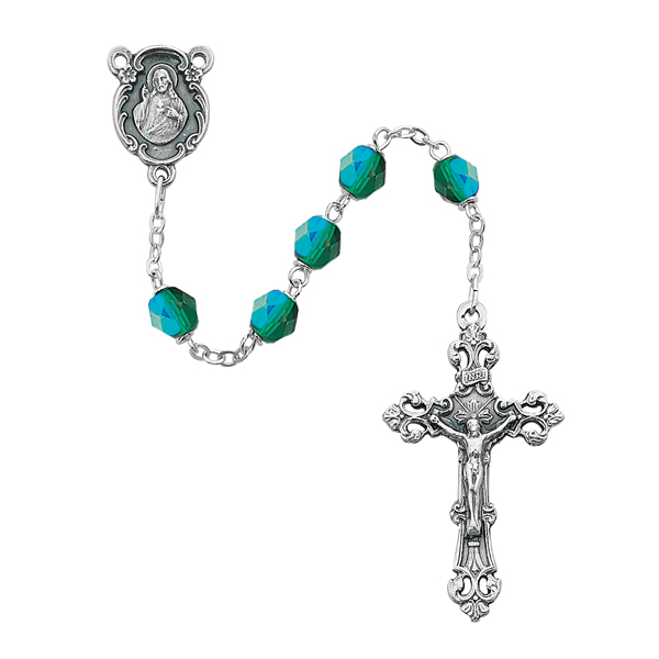 Picture of McVan 875-EMG 6 mm Glass May Cross & Rosary Set - Dark Green