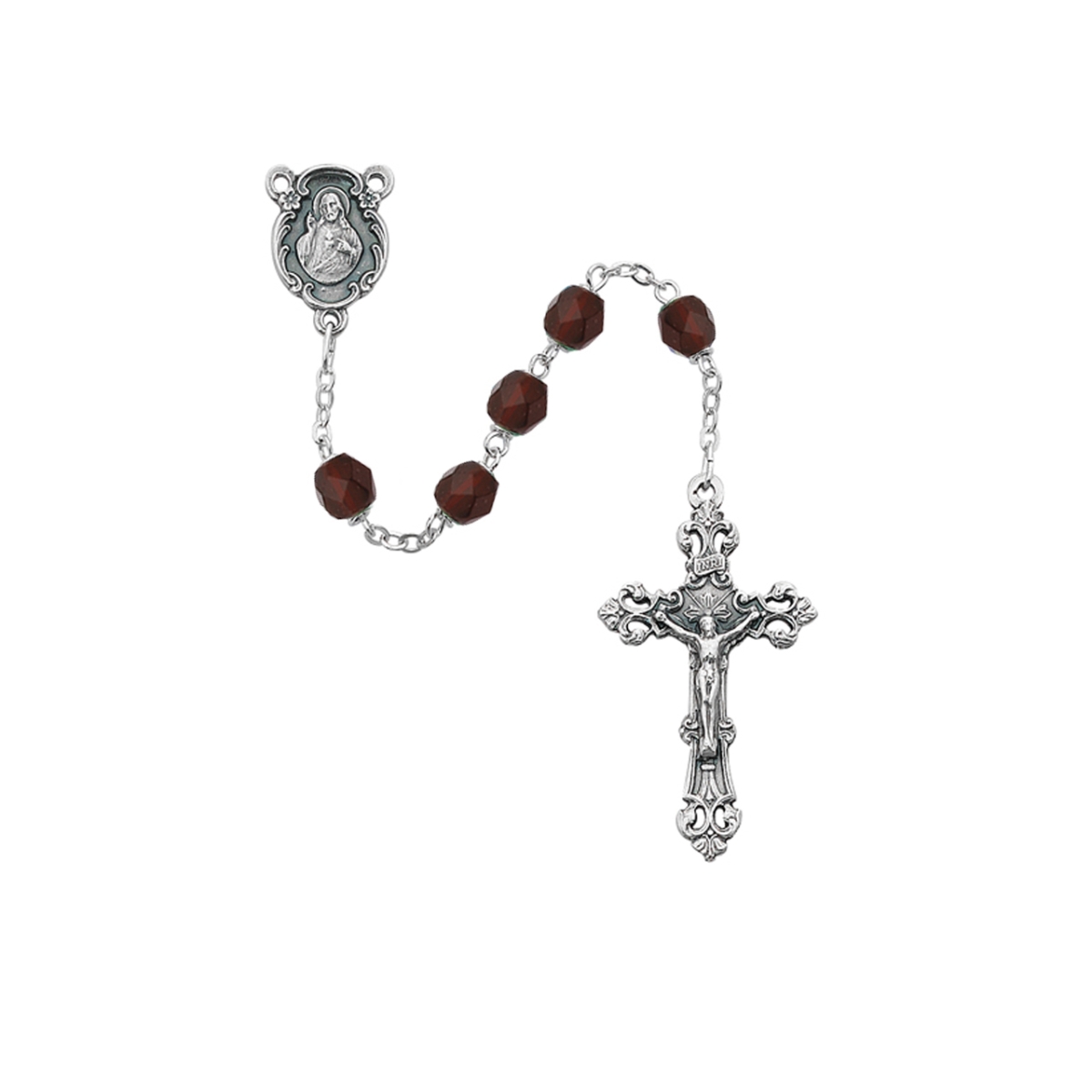 Picture of McVan 875-GAG 6 mm Glass January Cross & Rosary Set - Dark Red