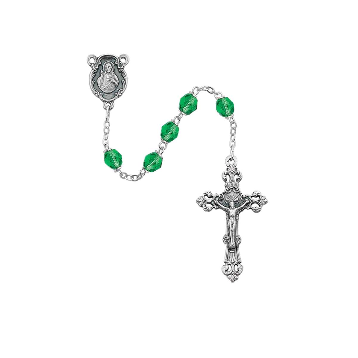 Picture of McVan 875-PEG 6 mm Glass August Cross & Rosary Set - Light Green