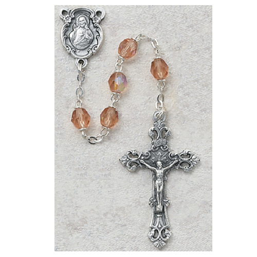 Picture of McVan 875-RSG 6 mm Glass October Cross & Rosary Set - Pink