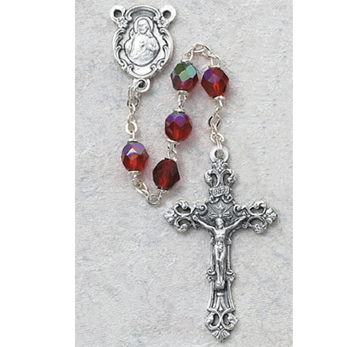 Picture of McVan 875-RUG 6 mm Glass July Cross & Rosary Set - Red