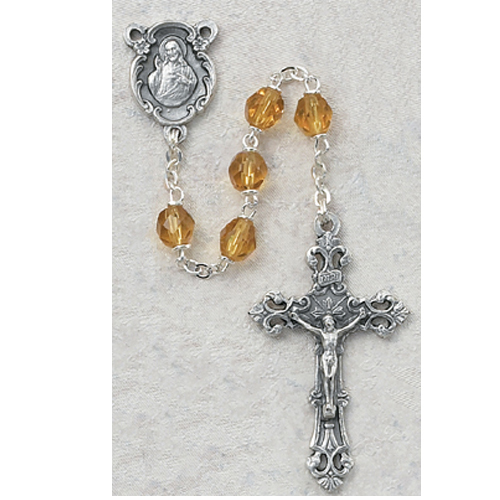 Picture of McVan 875-TOG 6 mm Glass November Cross & Rosary Set - Amber