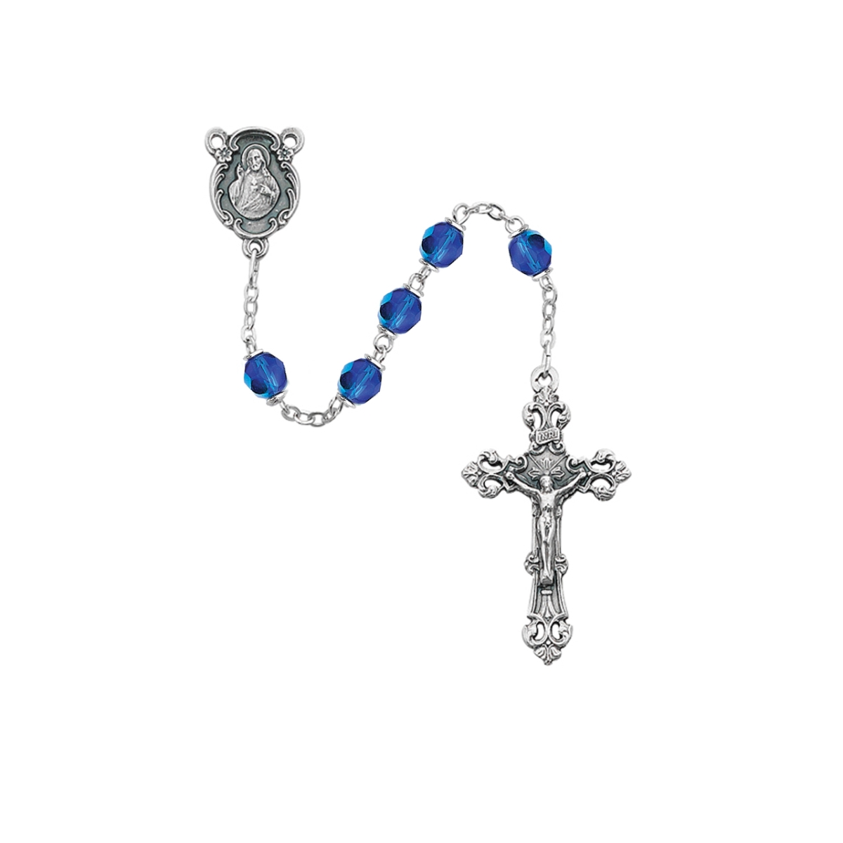 Picture of McVan 875-ZRG 6 mm Glass September Cross & Rosary Set with Silver Oxidized Center - Dark Blue