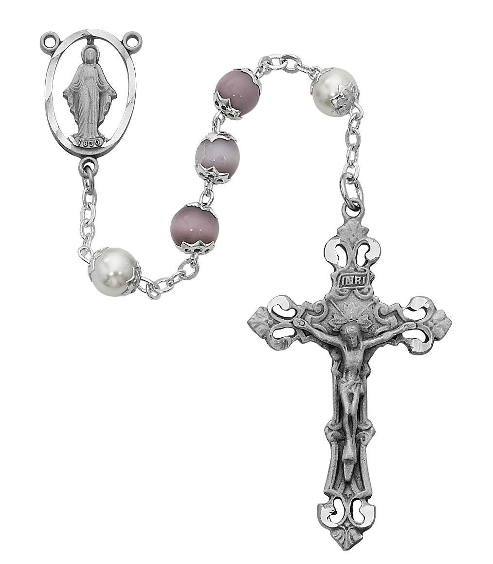 Picture of McVan 564SF 7 mm Cats Eye Cross Rosary Set - Violet