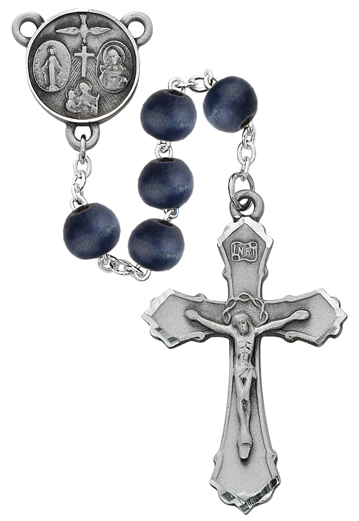 Picture of McVan R703DF 8 mm Wood Cross Rosary Set - Blue