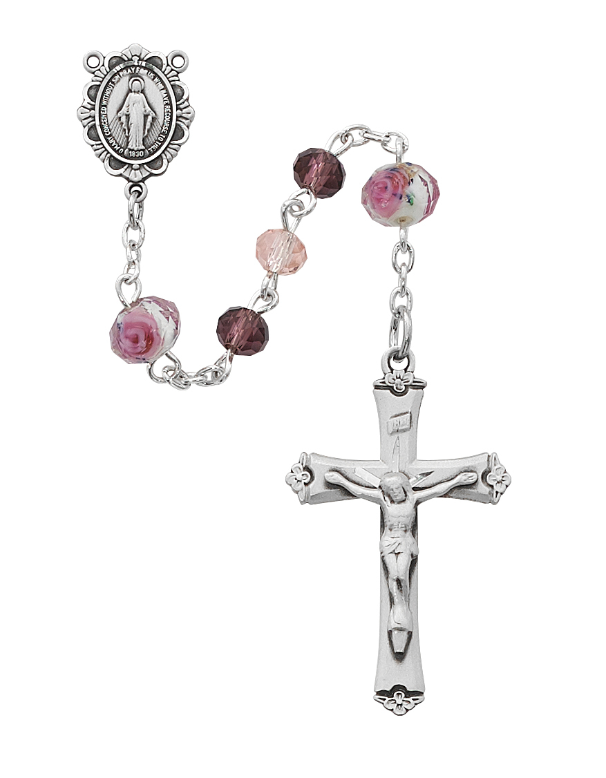 6 mm Pink Multi Tin Cut Crystal Rosary