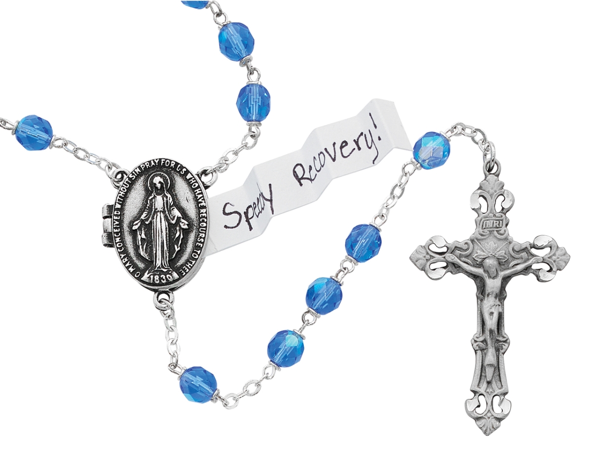 Picture of McVan R588DF 7 mm Prayer Petition Locket Cross Rosary Set - Blue
