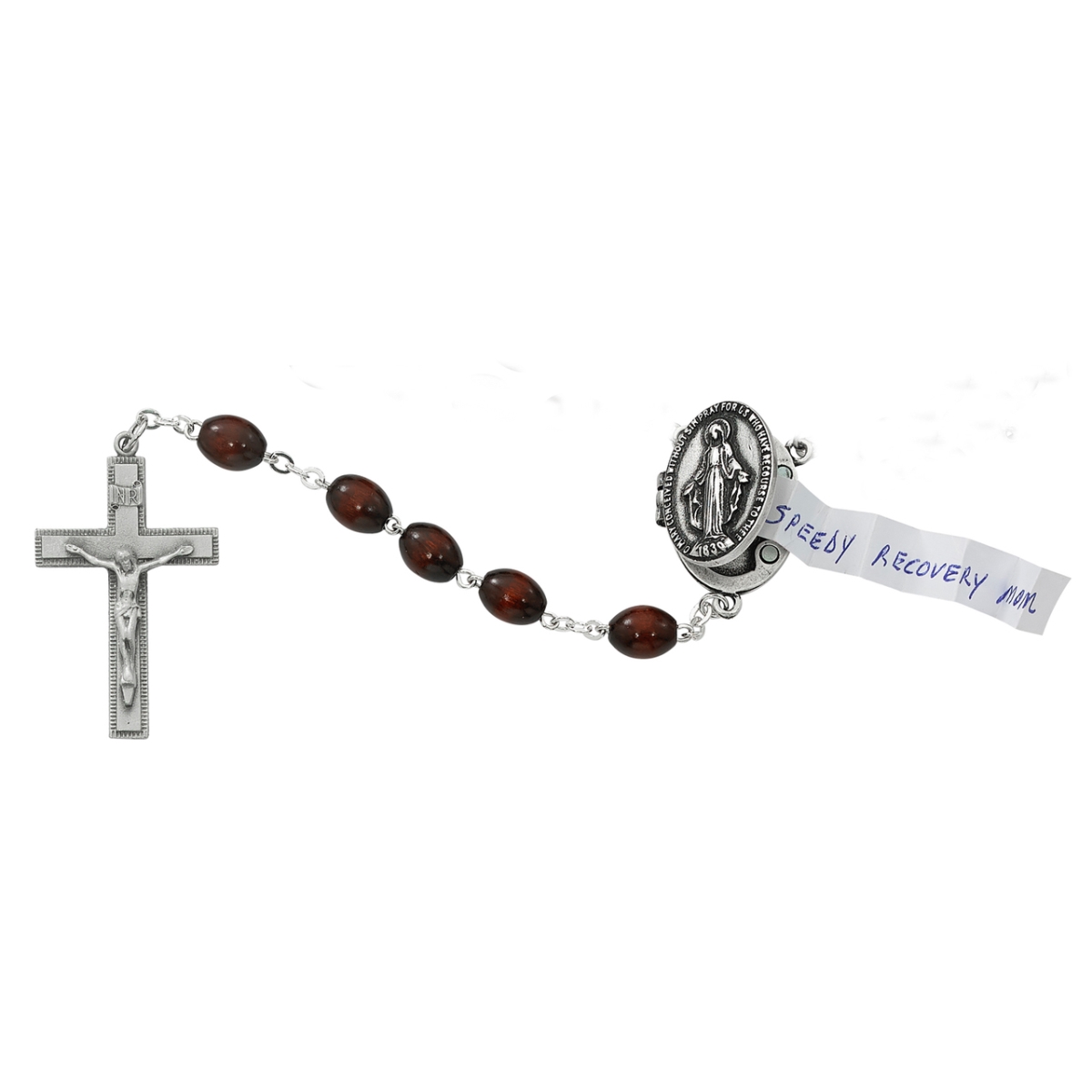 Picture of McVan R590DF 6 x 8 mm Prayer Petition Locket Cross Rosary Set- Brown