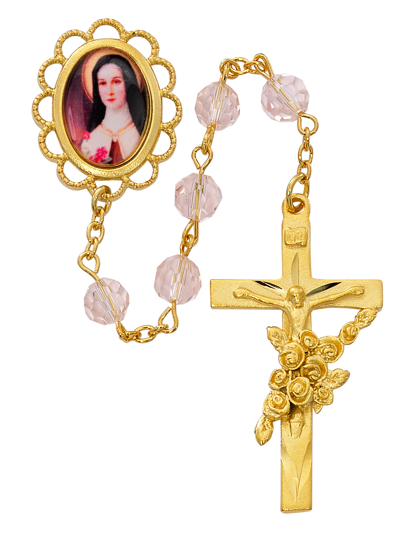 Picture of McVan 591PF 7 mm Crystal St.Therese Cross Rosary Set - Rose