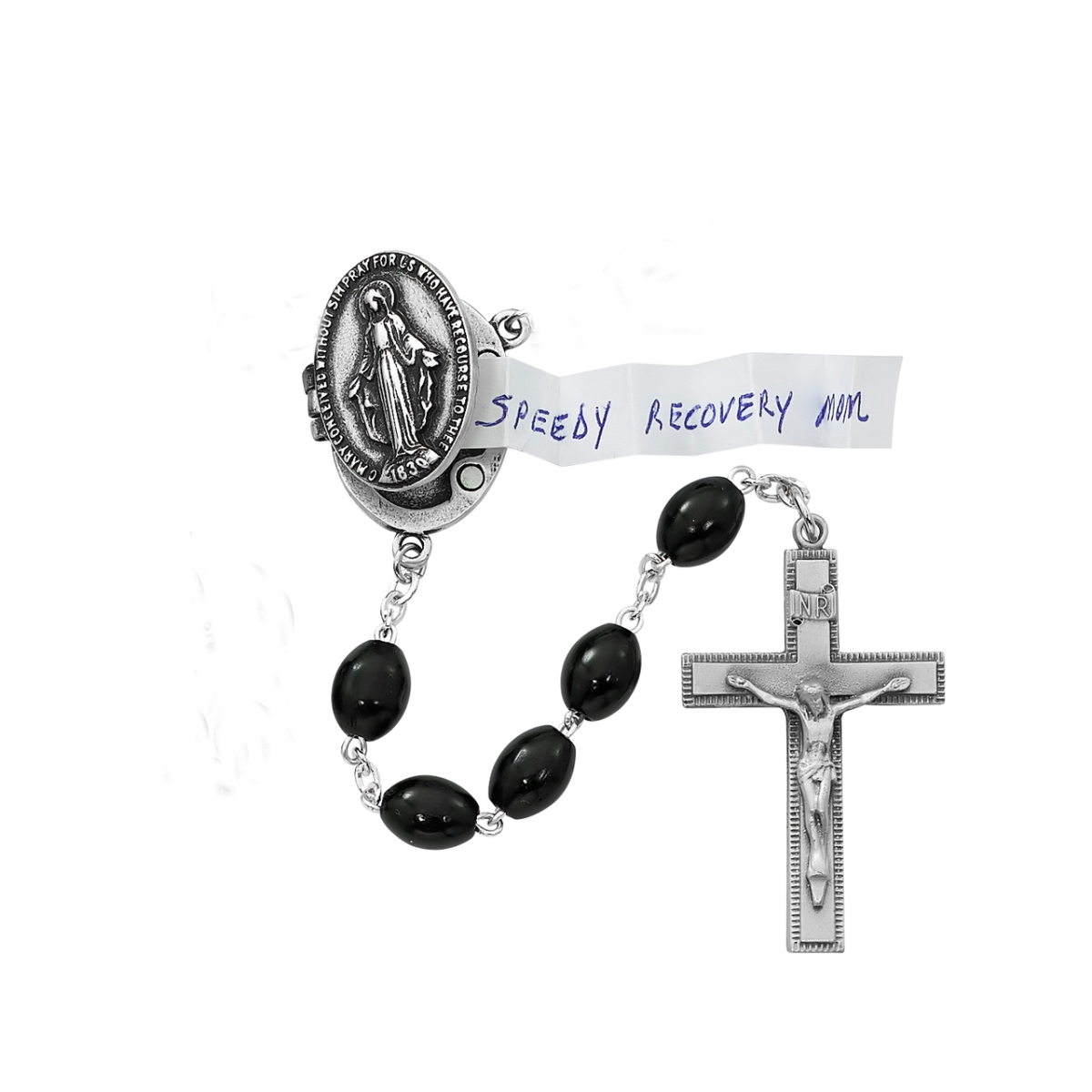 Picture of McVan R591DF 6 x 8 mm Prayer Petition Locket Cross Rosary Set - Black