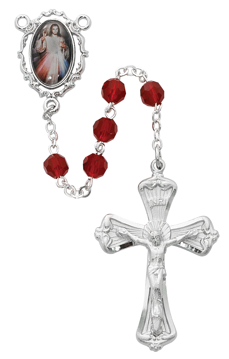 Picture of McVan R595RF 5 mm Divine Mercy Cross Rosary Set - Dark Red