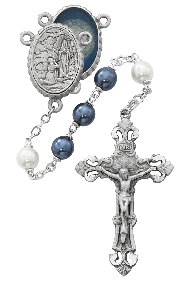 Picture of McVan R608DF 7 mm Lourdes Cross Rosary Set - Blue & White