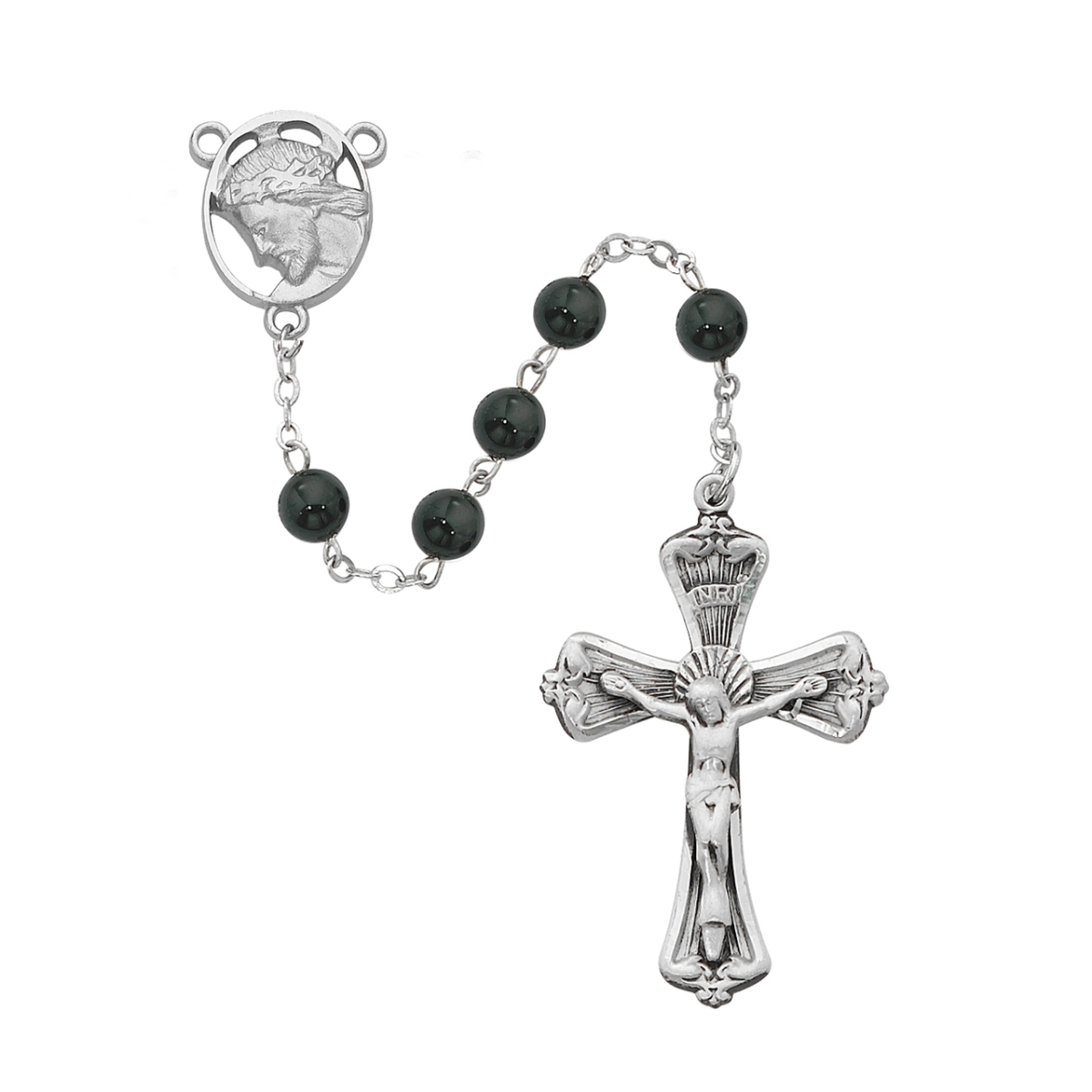Picture of McVan R755F 6 mm Onyx Head of Christ Cross Rosary Set - Black