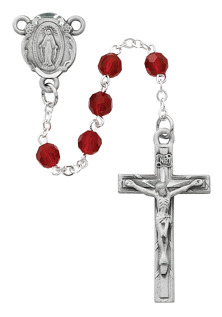 Picture of McVan R616DF 6 mm Crystal Cross Rosary Set - Dark Red
