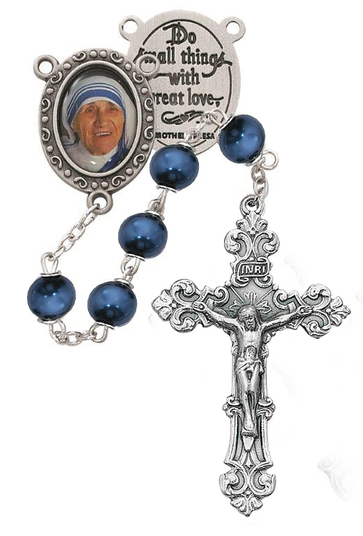 Picture of McVan R623DF 7 mm Mother Teresa Cross Rosary Set - Blue