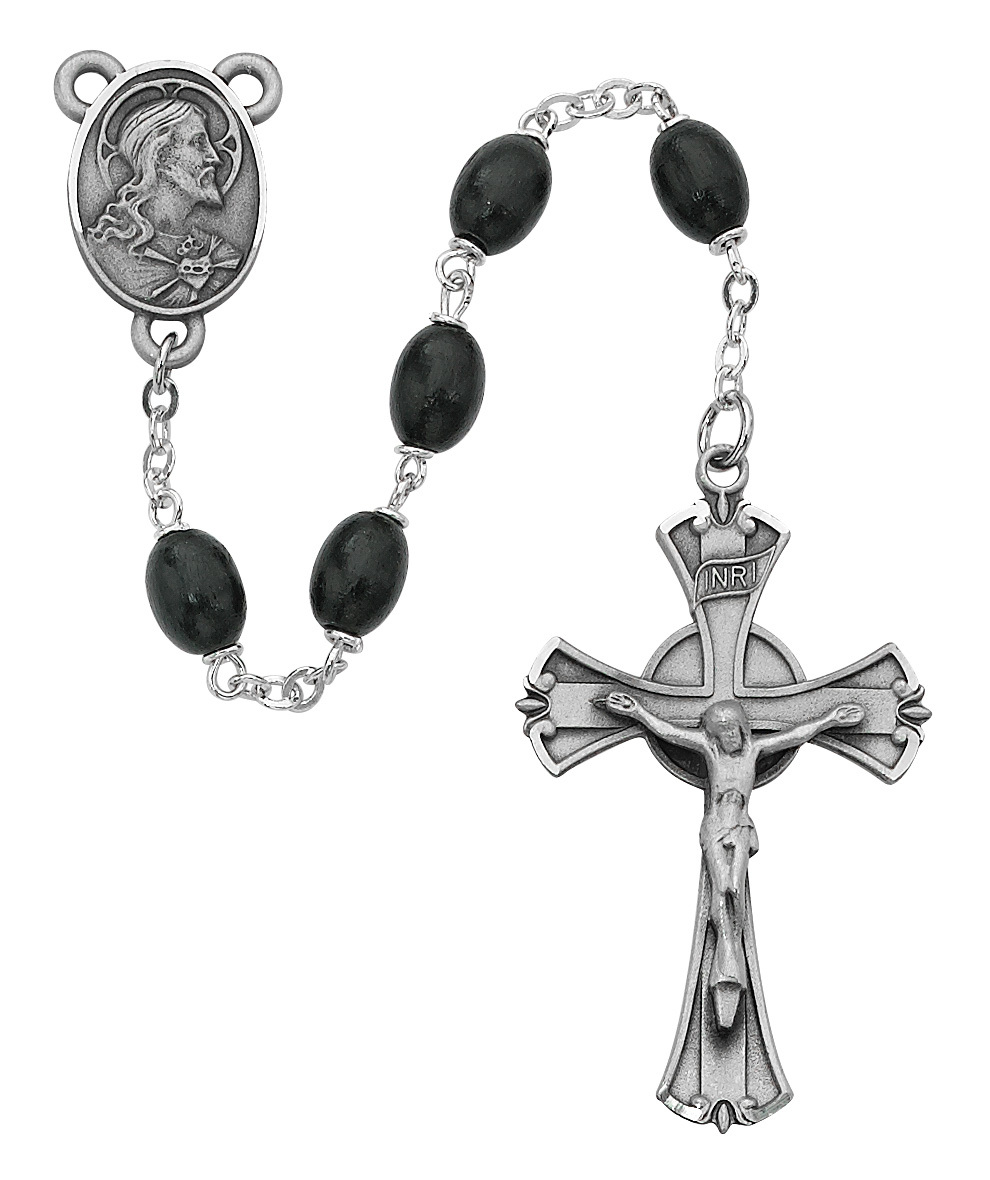 Picture of McVan 599DF 6 x 8 mm Wood Cross Rosary Set - Black