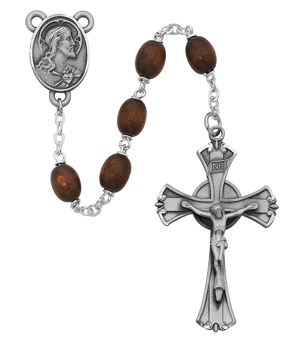 Picture of McVan 600DF 6 x 8 mm Wood Cross Rosary Set - Brown