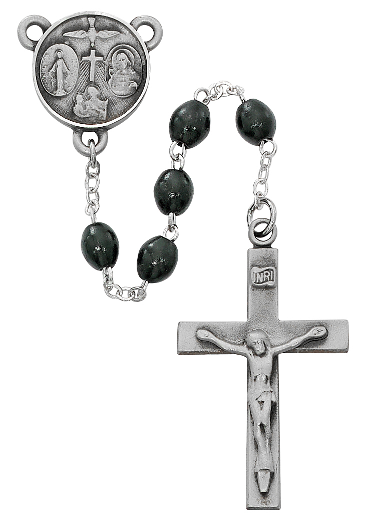 Picture of McVan R639DF 4 x 6 mm Wood Our Father Cross Rosary Set - Black