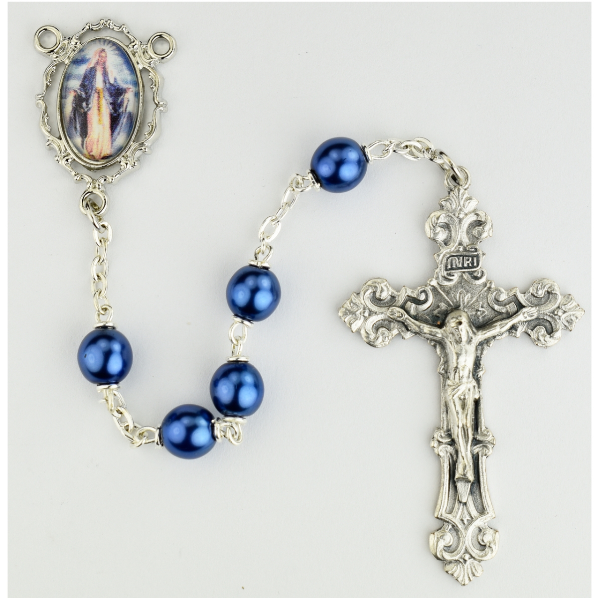 Picture of McVan R770F 7 mm Our Lady of Grace Decal Cross Rosary Set - Blue