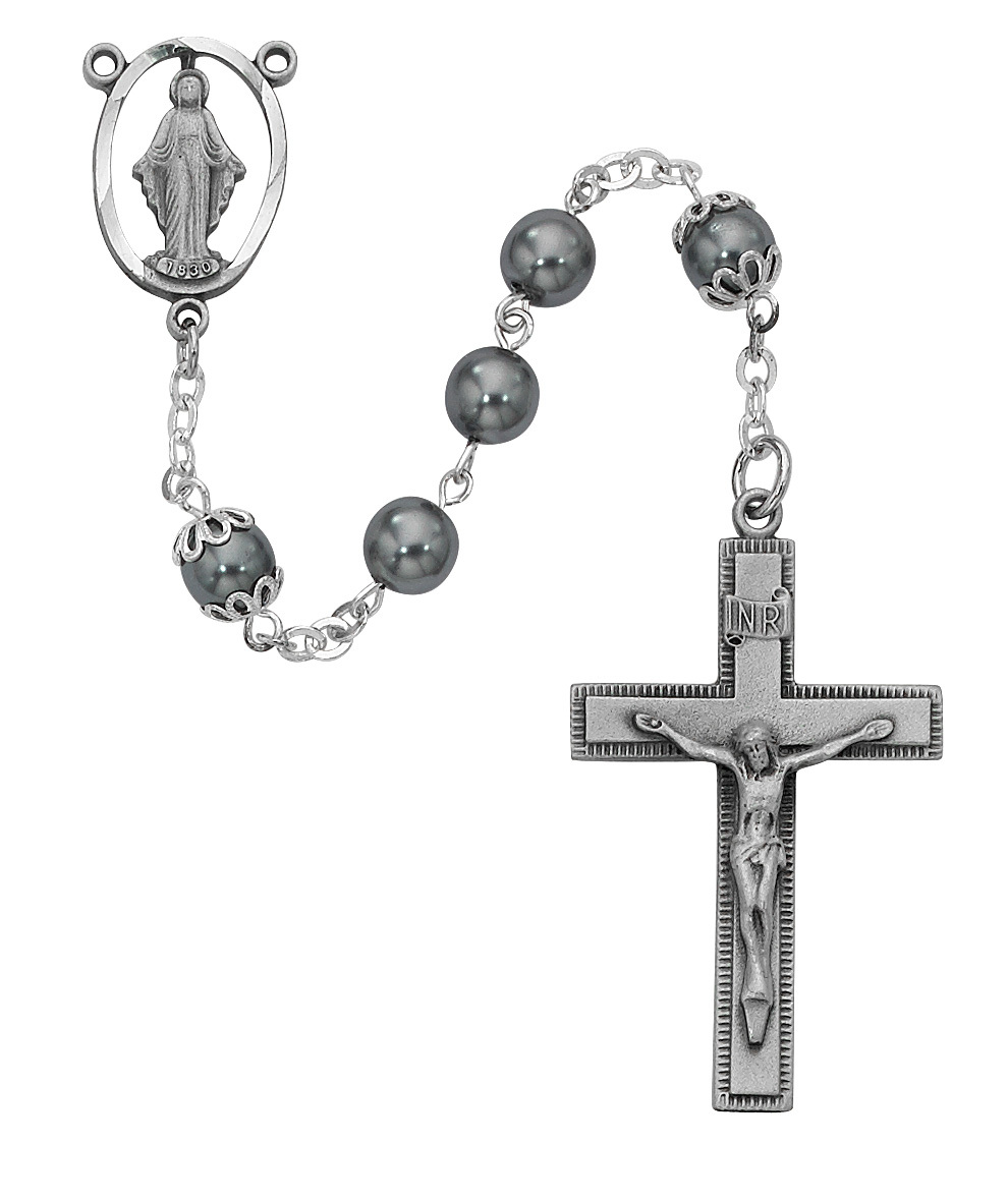 Picture of McVan 603DF 7 mm Imitation Hematite Cross Rosary Set - Black