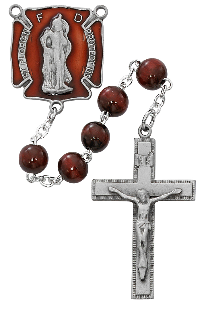 Picture of McVan R674DF 8 mm Wood with Red Florian Cross Rosary Set - Red