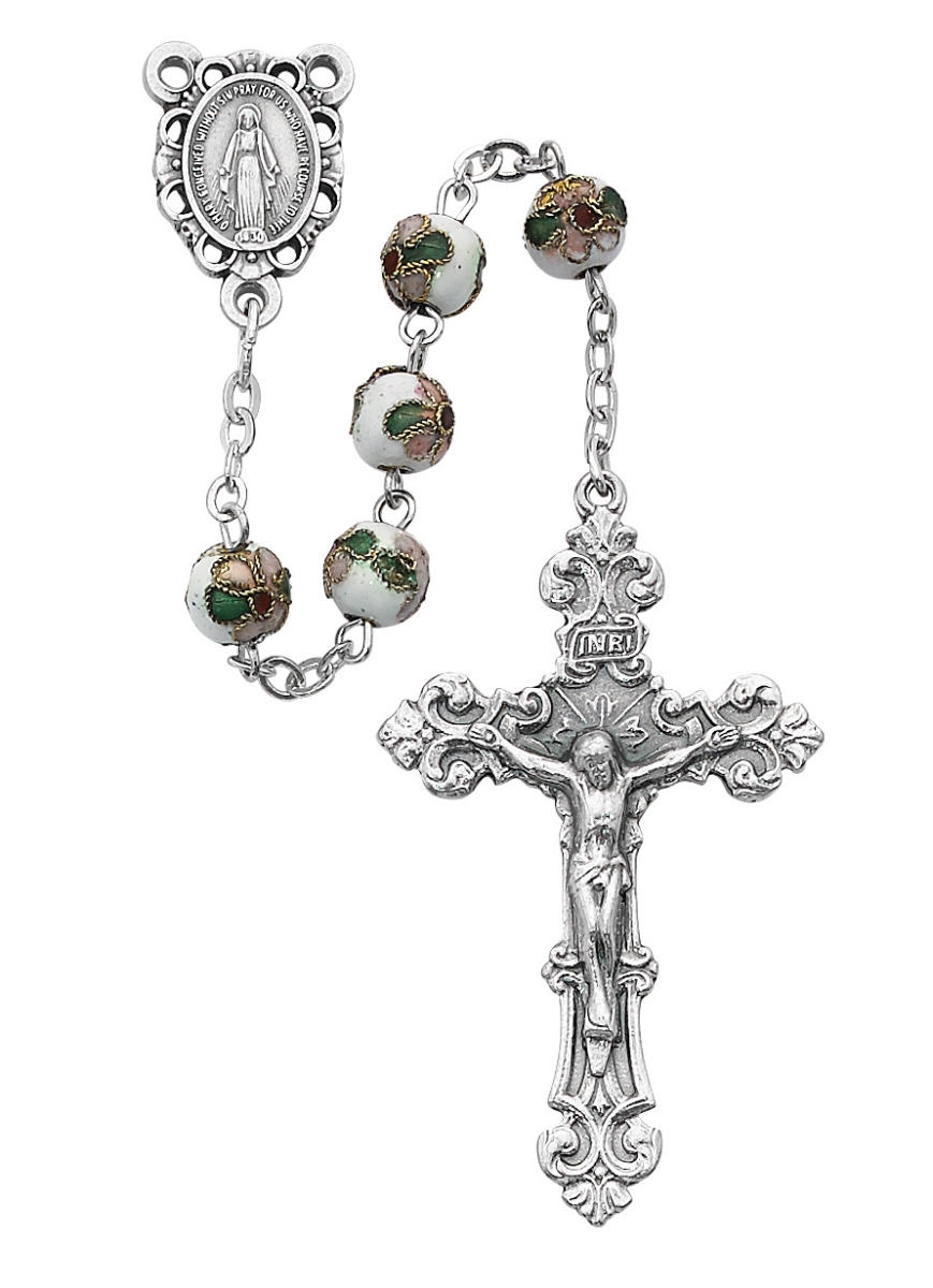 Picture of McVan 764SF 7 mm Cloisonne Cross Rosary Set - White