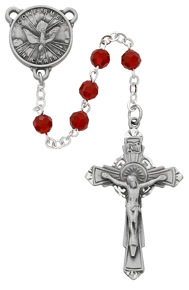 Picture of McVan R707DF 6 mm Crystal Holy Spirit Cross Rosary Set - Red