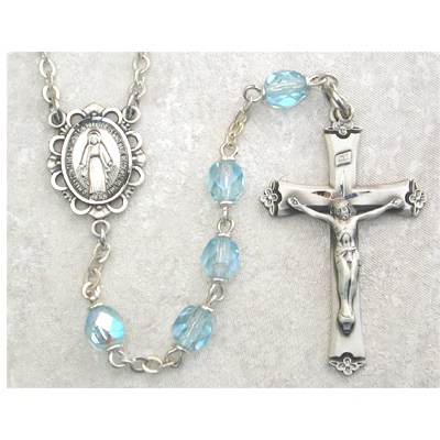 875L-AQF 6 mm Aqua Glass March Rosary