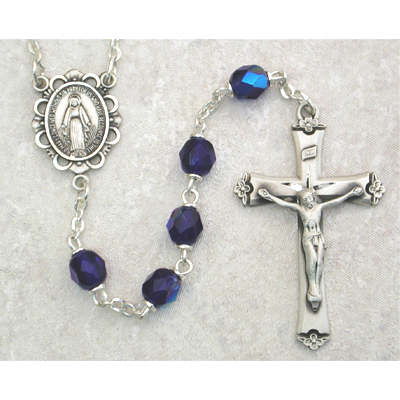 6 mm Dark Blue Glass September Rosary
