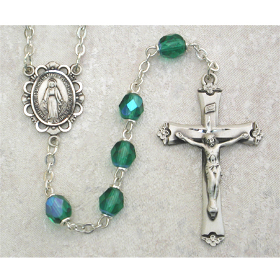 875L-EMF 6 mm Dark Green Glass May Rosary