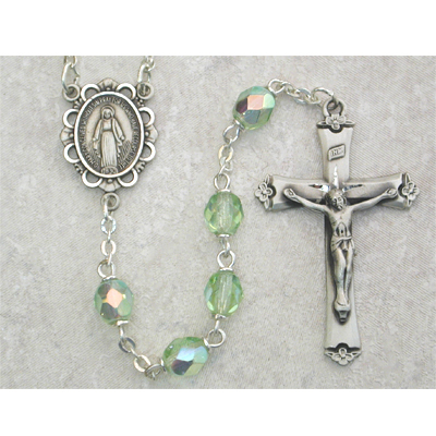 875L-PEF 6 mm Light Green Glass August Rosary