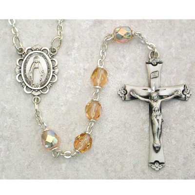 875L-RSF 6 mm Pink Glass October Rosary