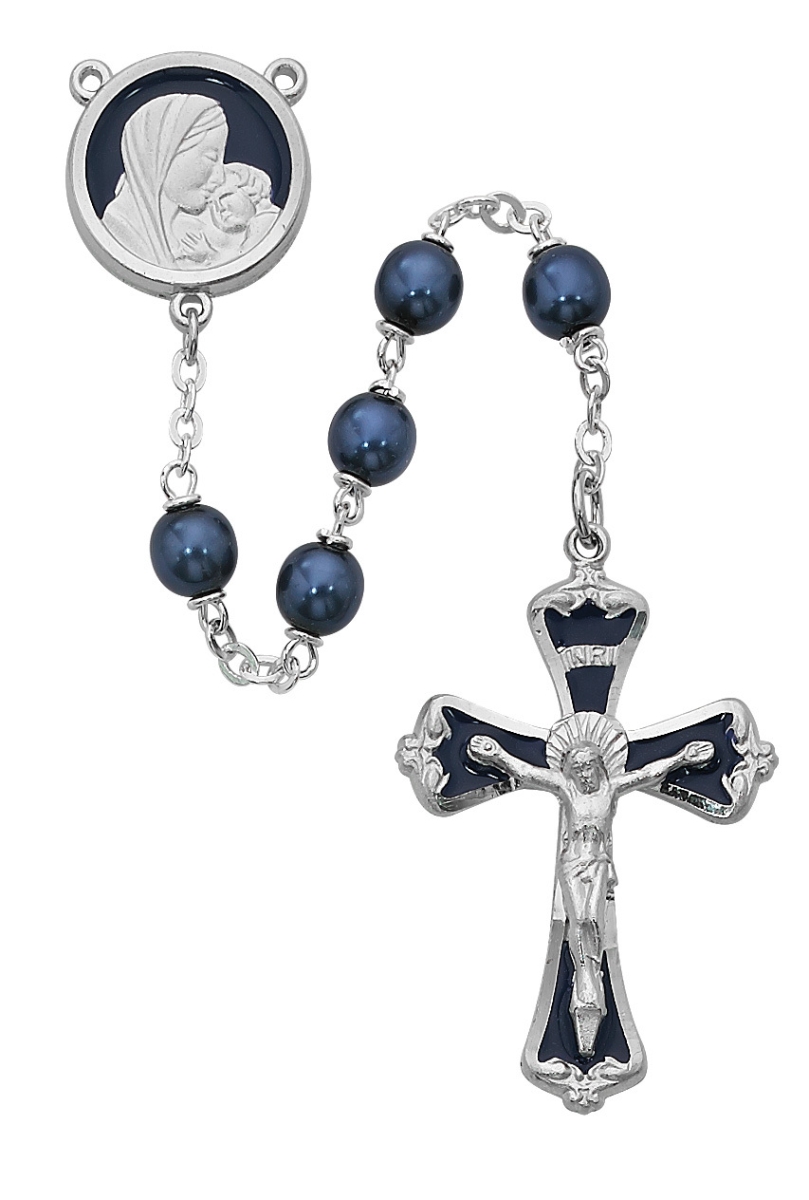 Picture of McVan 774RF 7 mm Mother & Child Glass Cross Rosary Set - Blue