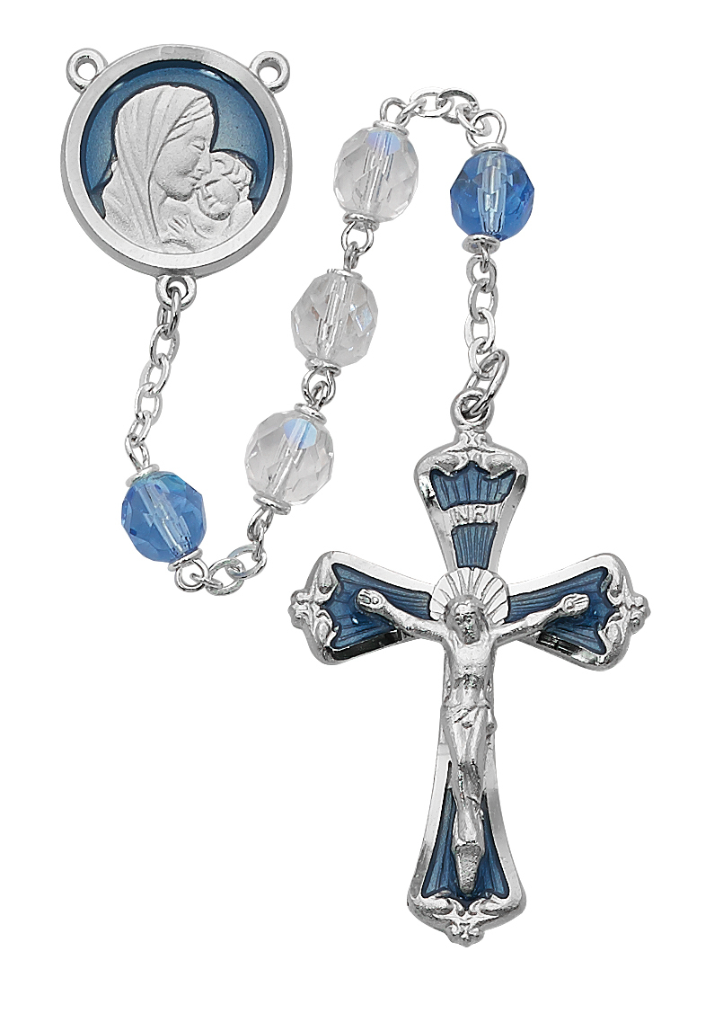 Picture of McVan 775RF 7 mm Mother & Child Crystal Cross Rosary Set - Blue