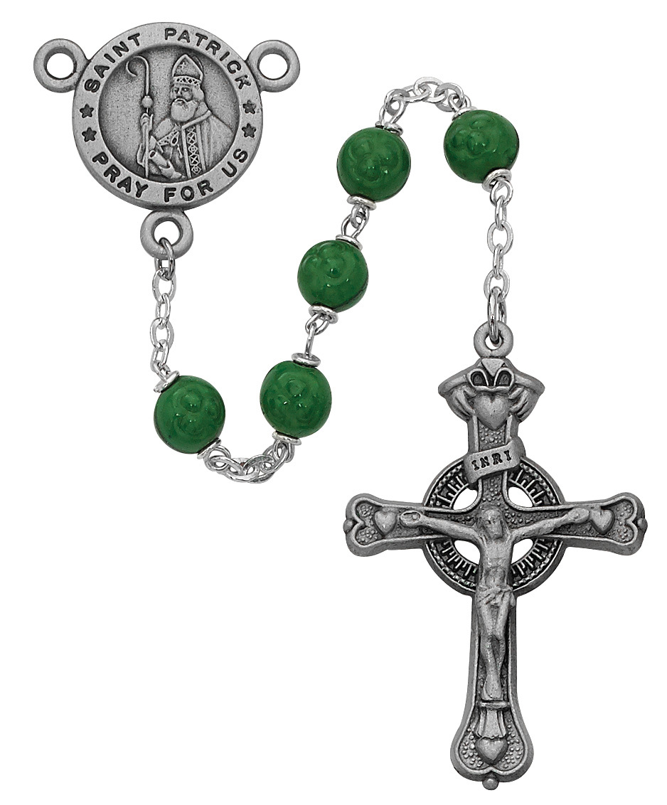 Picture of McVan 786DF 7 mm Shamrock St Patrick Cross Rosary Set - Green