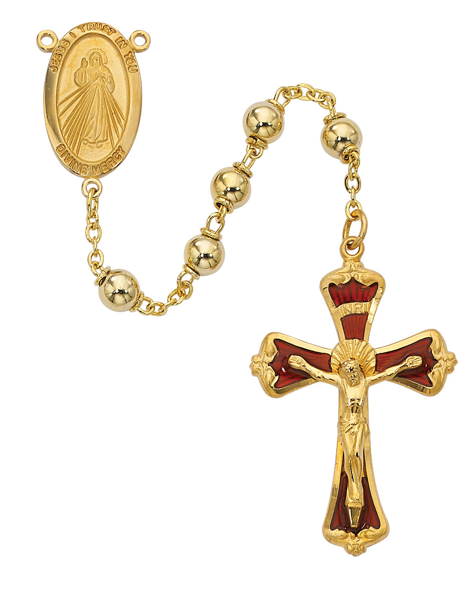 Picture of McVan 583HF 6 mm Divine Mercy Cross Rosary Set - Gold