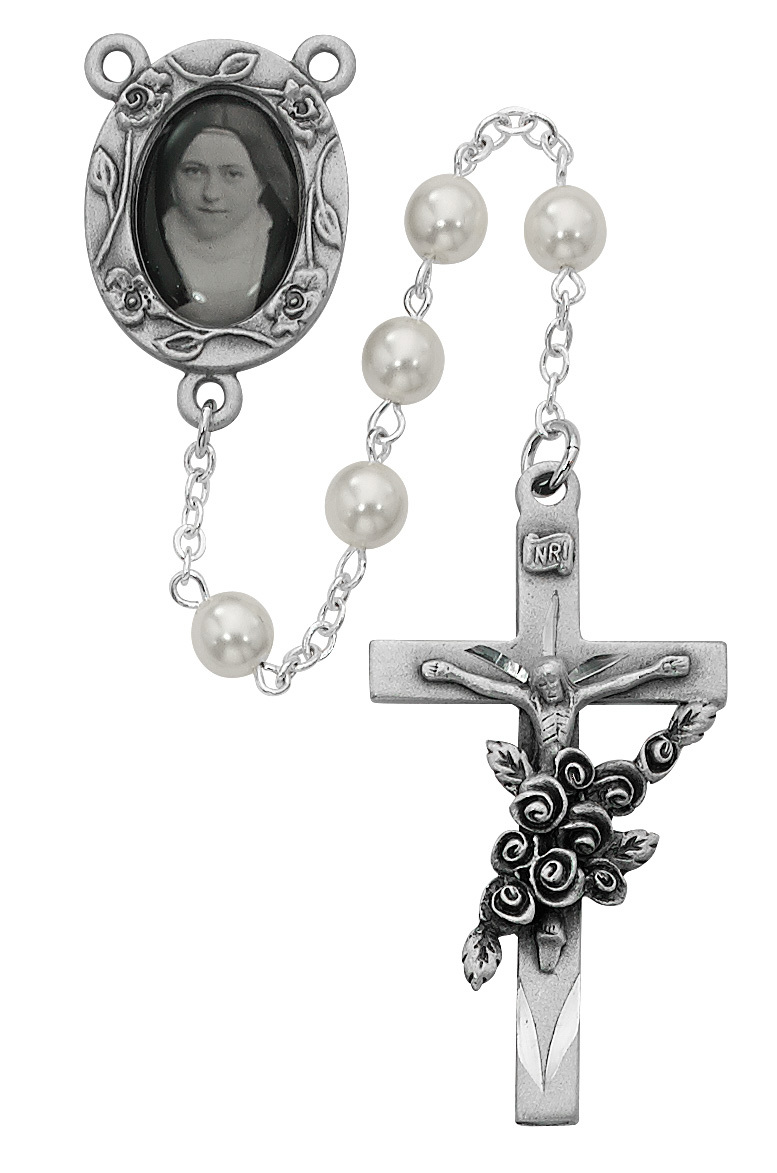 Picture of McVan 792DF 7 mm Pearl Like St.Therese Cross Rosary Set - White