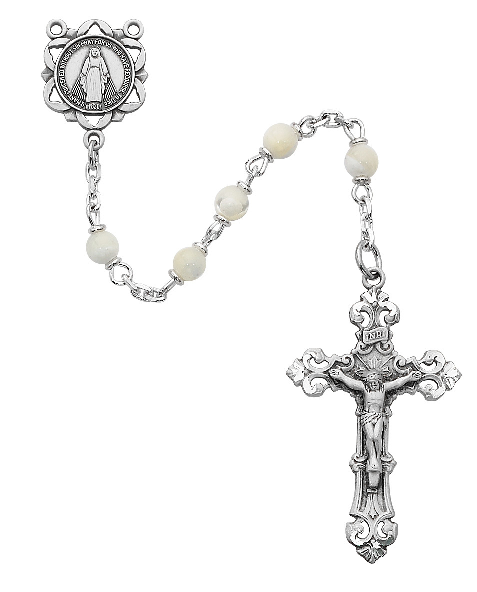 Picture of McVan 783DF 5 mm Genuine Mother of Pearl Cross Rosary Set - White