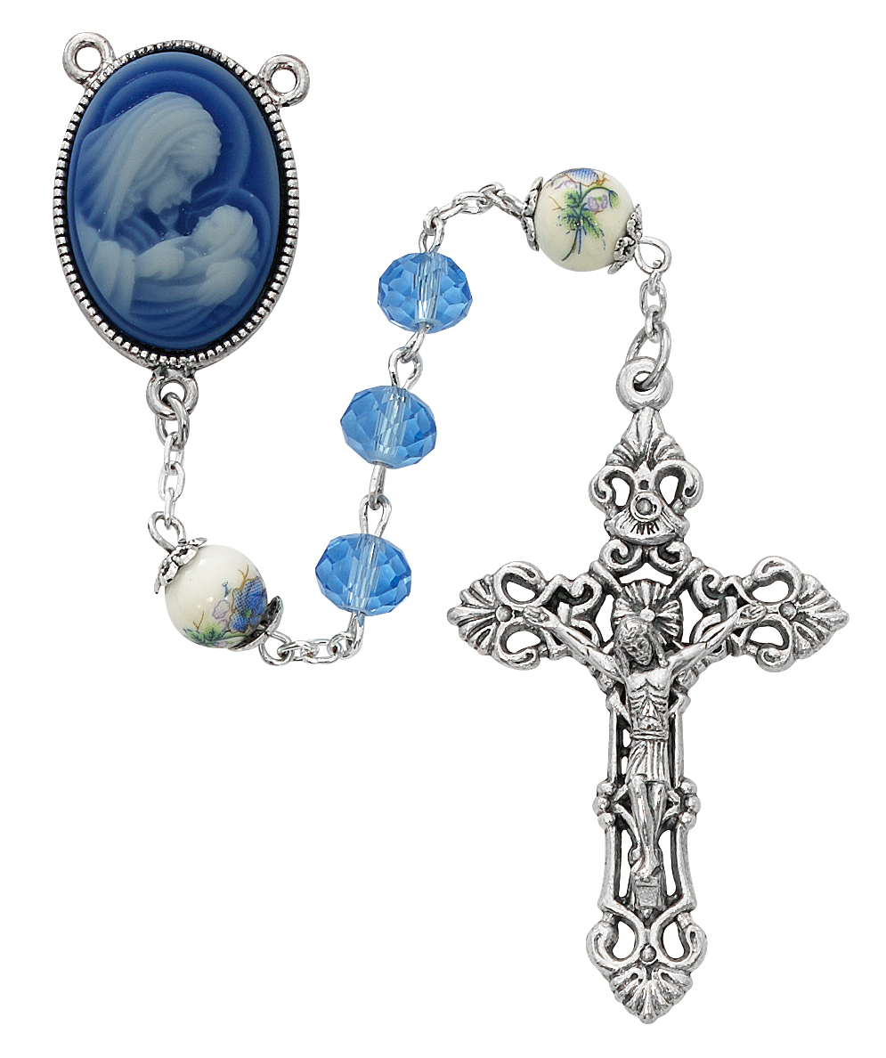 Picture of McVan R724F 8 mm Crystal & Ceramic Cross Rosary Set - Blue