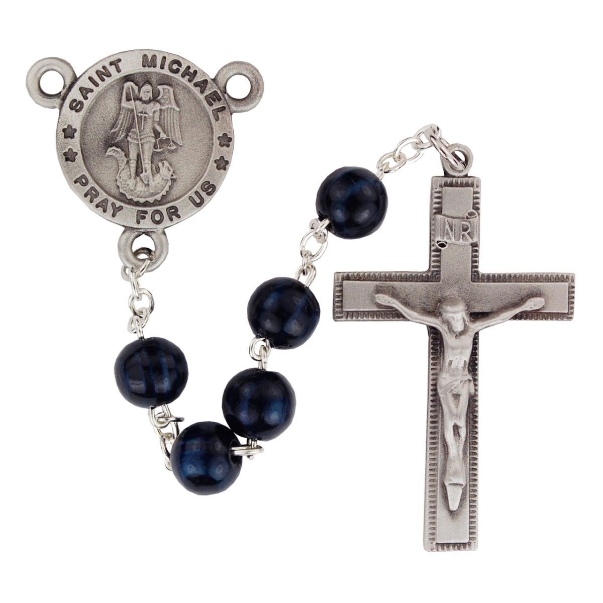 Picture of McVan R739F 8 mm Wood St Michael Cross Rosary Set - Blue