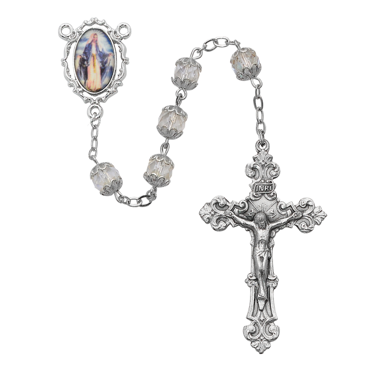 Picture of McVan R744F 7 mm Lady of Grace Decal Cross Rosary Set - Clear