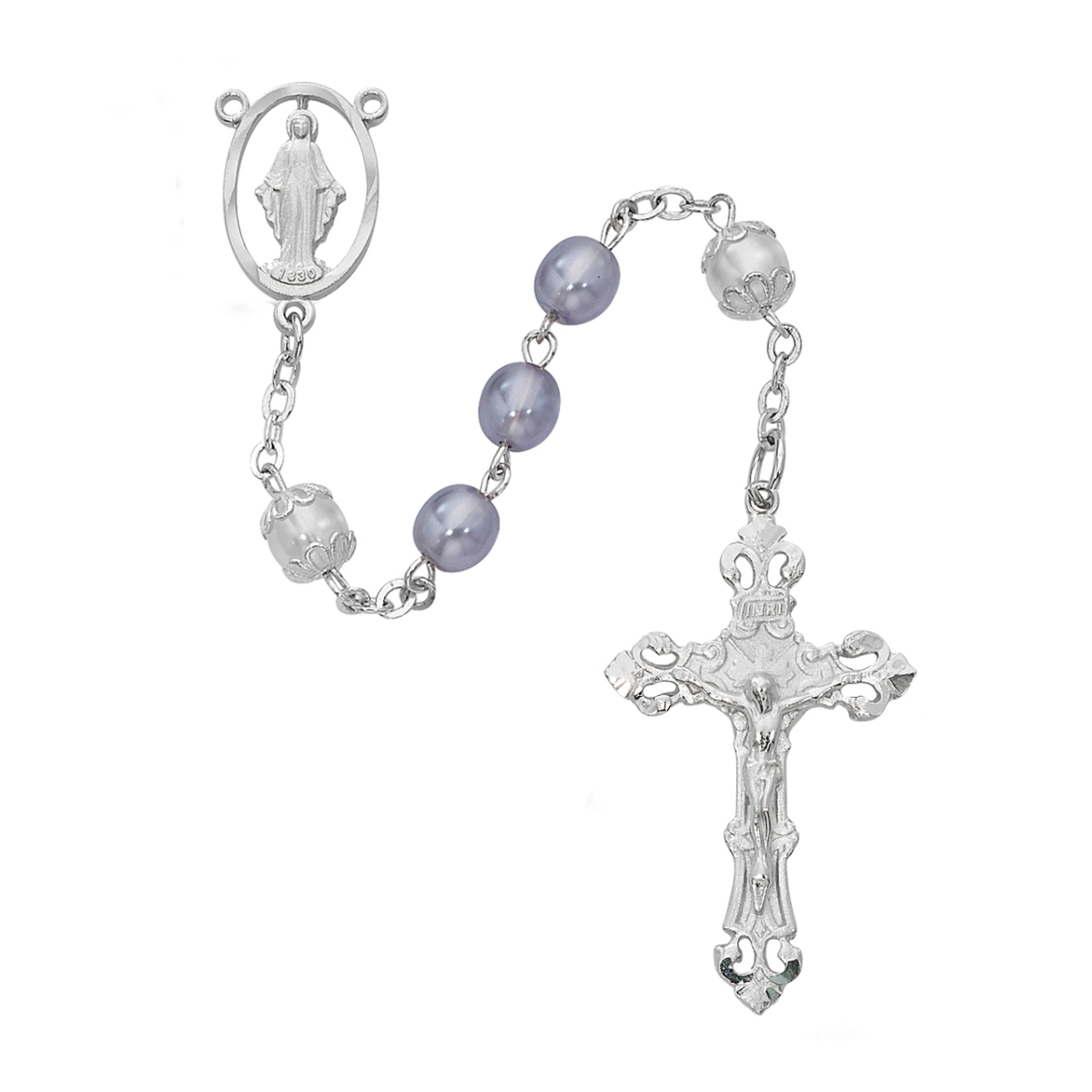 Picture of McVan R751F 7 mm Our Father Cross Rosary Set - Lavender & White